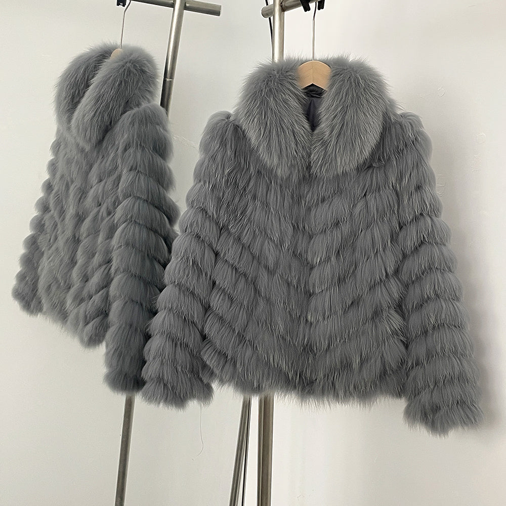 OFTBUY 2-in-1 Reversible Luxury Jacket - 100% Real Fox Fur Coat & Windproof Winter Parka