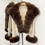 OFTBUY New Autumn Winter Knit Clothing Female Women's Short Cardigan with Big Real Fox Fur Collar Natural Fur Warm Sweater Lady