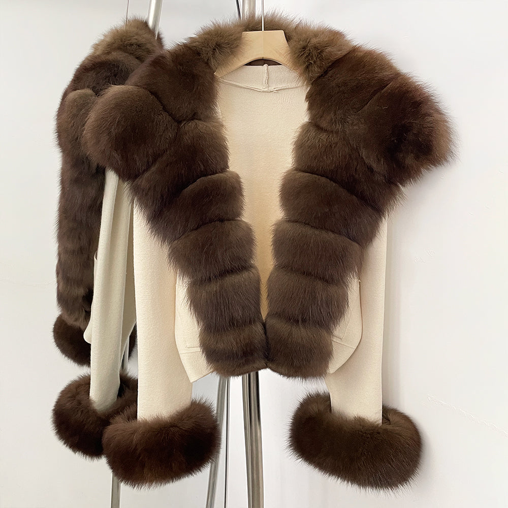 OFTBUY New Autumn Winter Knit Clothing Female Women's Short Cardigan with Big Real Fox Fur Collar Natural Fur Warm Sweater Lady