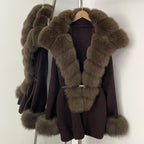 OFTBUY Belt Loose Fit Warm Winter Fashion Outerwear Natural Fur Sweater Female New Women's Knit Coat with Large Real Fox Fur