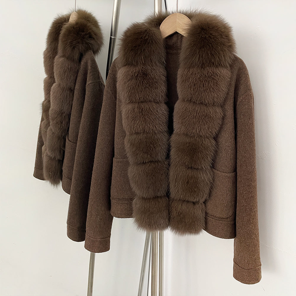 OFTBUY New Autumn Warm Winter Woolen Clothes Outerwear Women's Wool Coat with Real Fox Fur Trim Luxury Jacket with Natural Fur