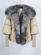 OFTUBY White Duck Down Jacket Winter Women Warm Loose Coat Natural Real Fox Fur Collar Thick Luxury Outerwear New Fashion