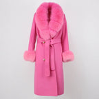 OFTBUY Winter Jacket Women Long Natural Wool Blends Cashmere Real Fur Coat Double Breasted Belt Warm Streetwear New Fashion