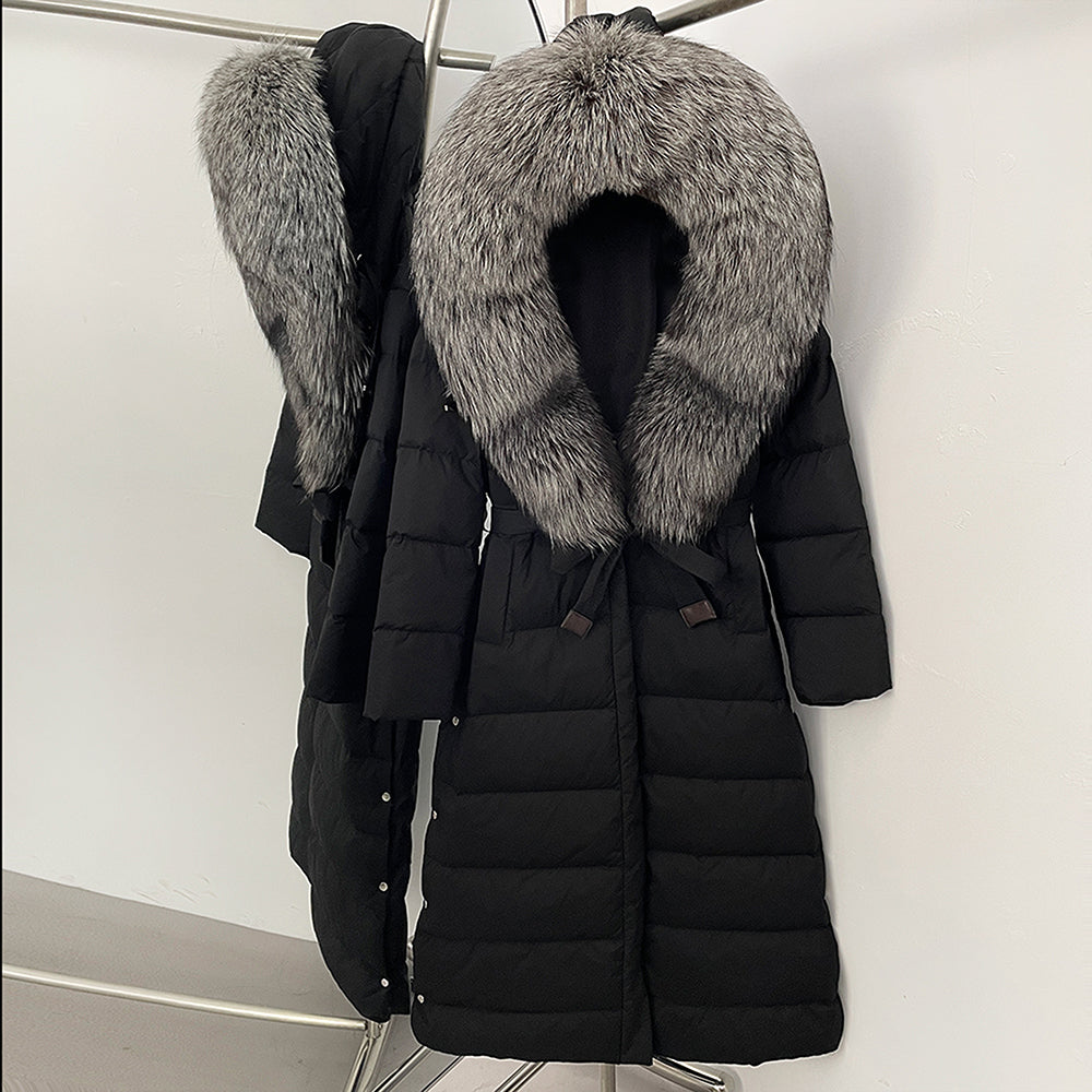 OFTBUY Hooded Winter White Duck Down Coat Large Real Fox Fur Collar X-Long Puffer Jacket Women Thick Female Parkas With Belt
