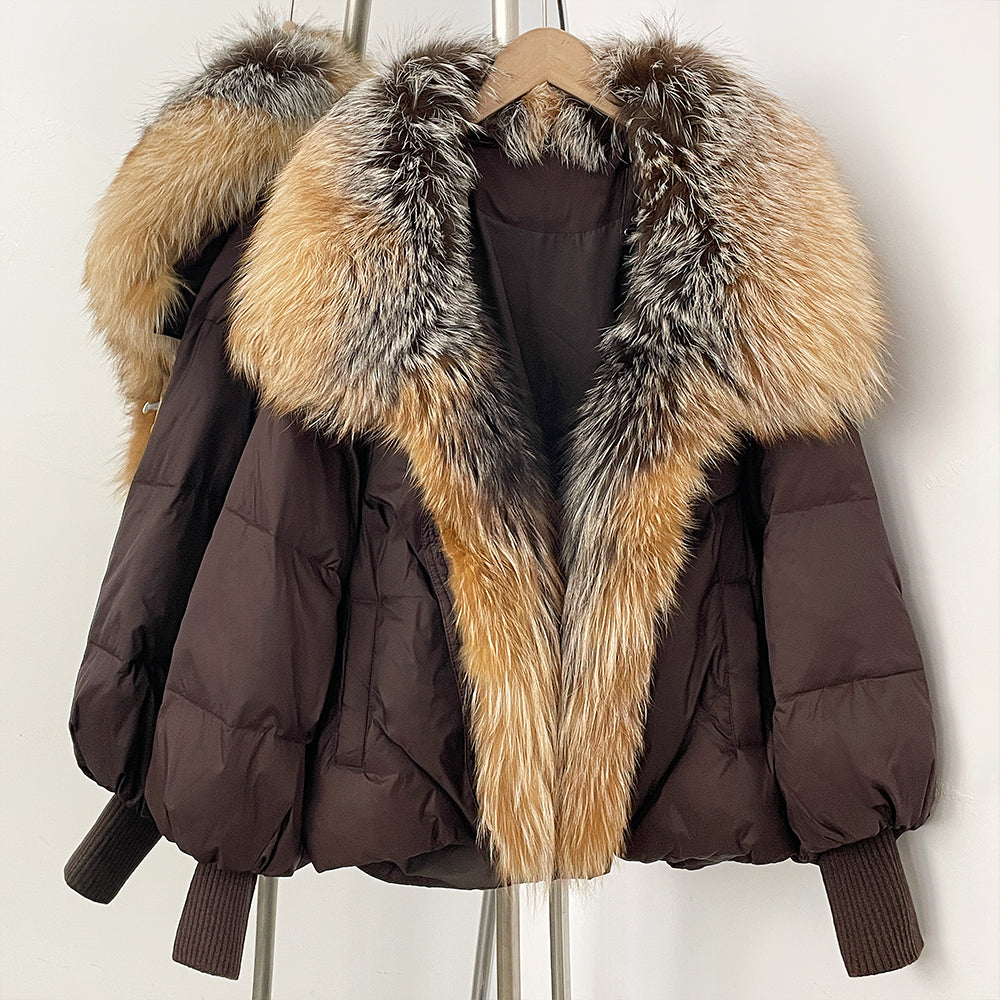 OFTBUY Puffy Sleeve Warm Loose Puffer Jacket New Women's Duck Down Jacket with Large Real Fox Fur Collar Winter Luxury Outerwear