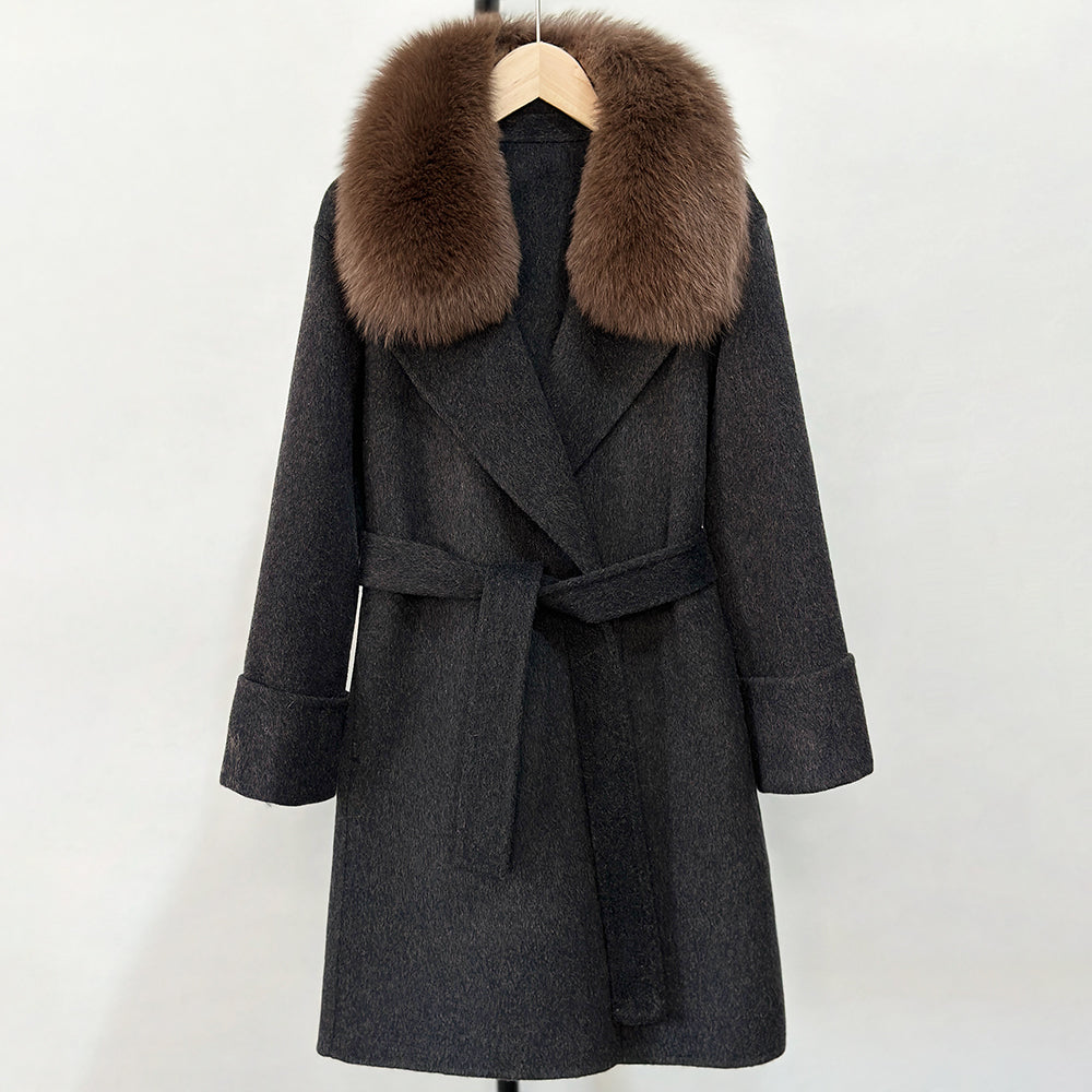 OFTBUY Fashion Female Luxury Cashmere Wool Jacket Autumn Winter Warm Natural Fox Fur Collar Women's Woolen Blends Coat