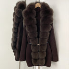 OFTBUY Metal Belt Knit Warm Winter Luxury Fashion Outerwear Sweater Cardigan New Women's Knit Coat with Full Real Fox Fur Front