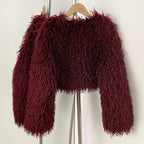OFTBUY Faux Fur Coat for Women Fur Fluffy Autumn Short Fur Coat Eco-friendly Warm Female New Winter Jacket Long Sleeves O-neck