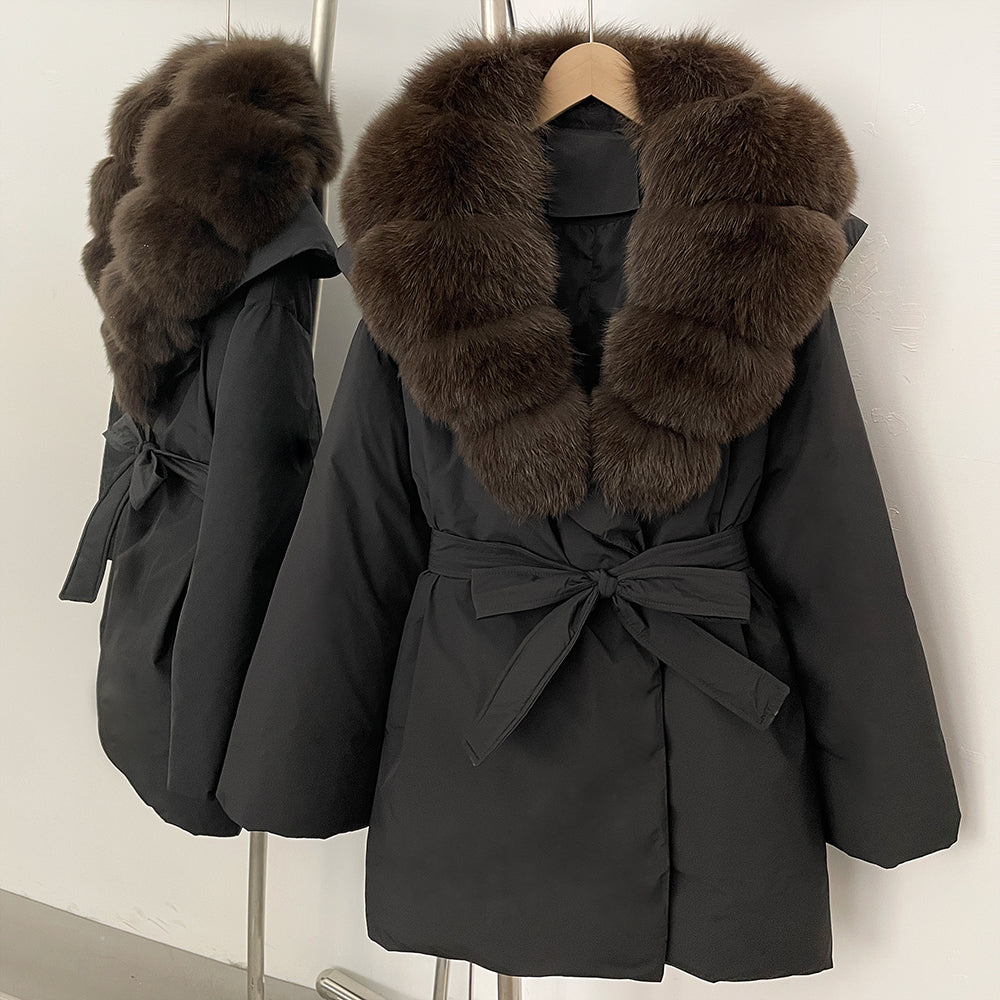 OFTBUY Natural Fox Fur Collar Fluffy Puffer Jacket Women Thickened Warm Real Fur White Duck Down Coat New Winter Parke Outerwear