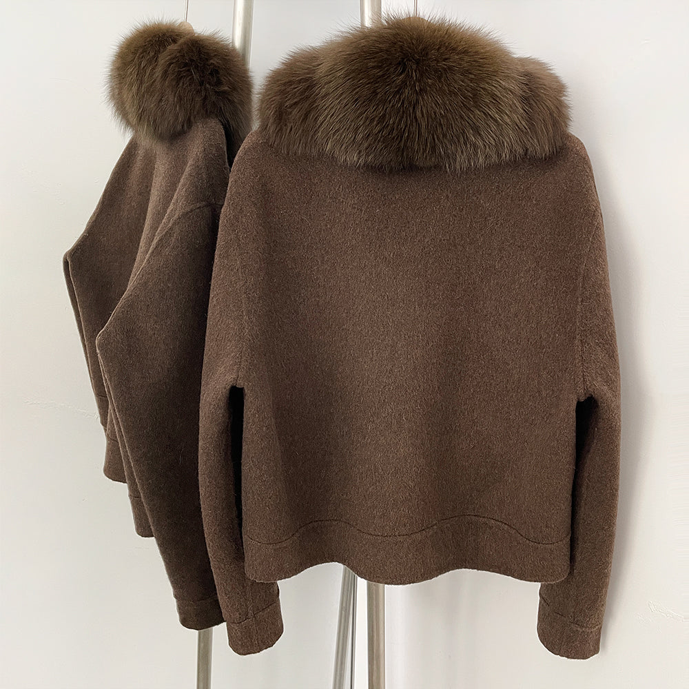 OFTBUY New Autumn Warm Winter Woolen Clothes Outerwear Women's Wool Coat with Real Fox Fur Trim Luxury Jacket with Natural Fur