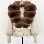 OFTBUY Big Natural Fox Fur Coat Women New Winter 90% White Duck Down Jacket Female Short Puffer Feather Coats Parkas