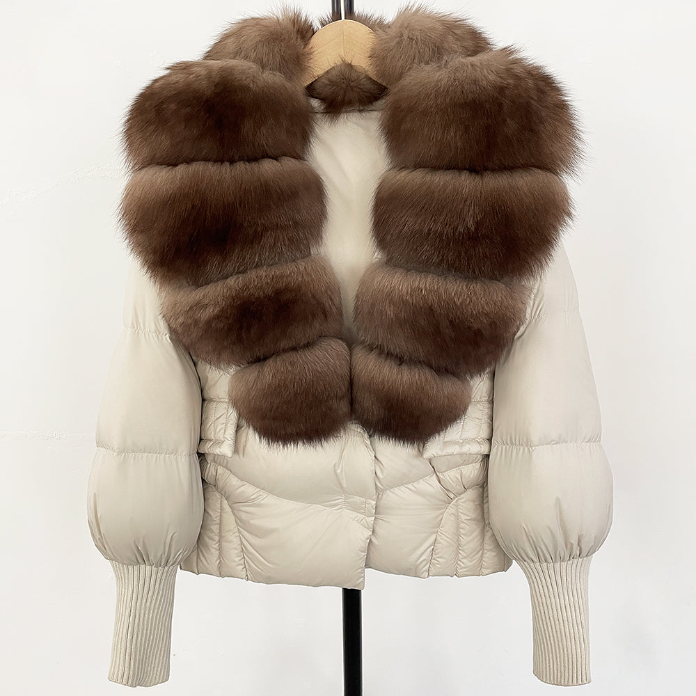 OFTBUY Big Natural Fox Fur Coat Women New Winter 90% White Duck Down Jacket Female Short Puffer Feather Coats Parkas