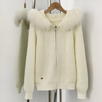 OFTBUY Natural Fur Knitted Sweater Jacket Hooded Real Fox Fur Cardigan Coat Women New Autumn Winter Zipper Warm Clothes Female