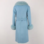 OFTBUY Winter Jacket Women Long Natural Wool Blends Cashmere Real Fur Coat Double Breasted Belt Warm Streetwear New Fashion