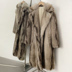 OFTBUY Luxury Long-Line Notch Lapel Faux Fur Coat - Elegant Winter Vegan Fur Overcoat