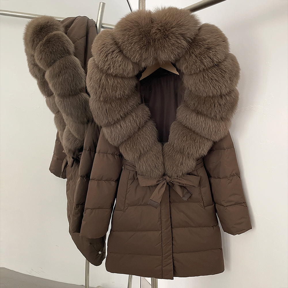 OFTBUY New Winter Genuine Fox Fur Hooded Puffer Coat Women Women's White Duck Down Jacket Outerwear Female Fashion Parkas