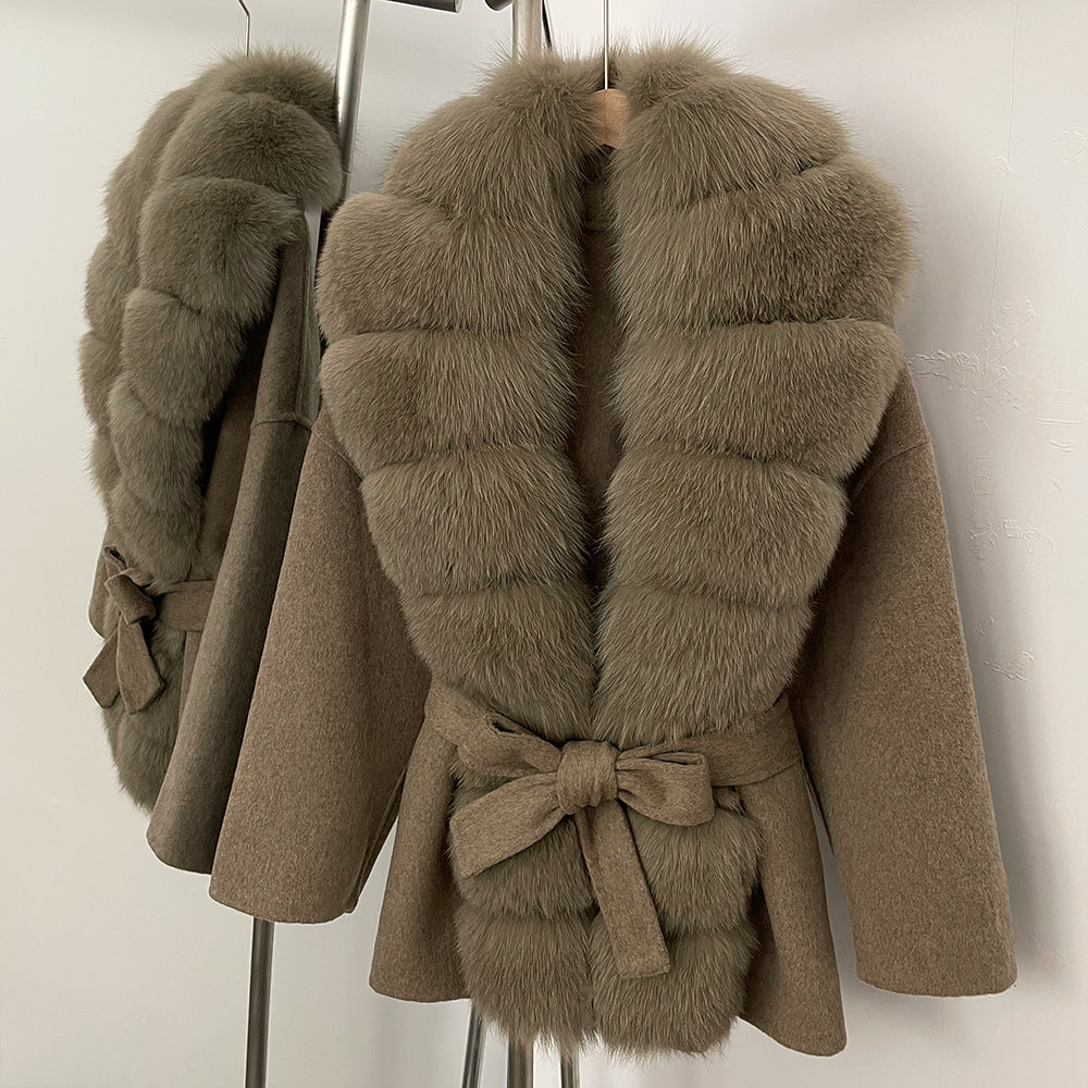 OFTBUY New Autumn Winter Top Clothes Women Luxury Natural Fox Fur Woolen Jacket Female Thick Warm Real Fur Cashmere Wool Coat