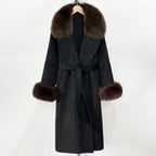 OFTBUY Fashion Warm Wool Coat with Real Fox Fur Collar New Autumn Winter Long Clothing Women Belt Elegant Woolen Jcacket Female