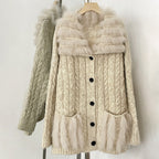 OFTBUY New Spring Warm Top Knitted Clothing Female Oversize Resl Fox Fur Cardigan Sweater Coat Women Loose Knitting Knitwear