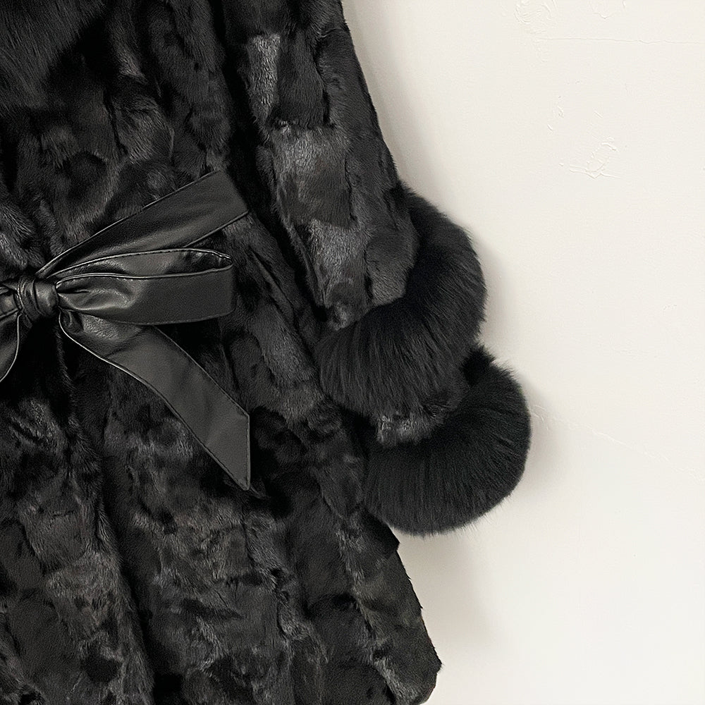 OFTBUY New Winter Thickened Warm Clothes Female Mid-length Leather Belt Real Mink Fur Coat Women Black Natural Fox Fur Jacket
