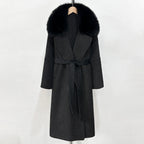OFTBUY New Autumn Winter Long Clothing Women Fashion Warm Wool Coat with Real Fox Fur Collar Belt Elegant Woolen Jcacket Female