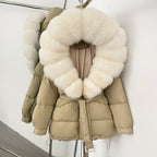 OFTBUY Thick Warm Mid-Long Puffer Coat Real Fox Fur Collar White Duck Down Coat Female Loose Warm Hooded Parkas With Belt