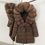 OFTBUY New Winter Genuine Fox Fur Hooded Puffer Coat Women Women's White Duck Down Jacket Outerwear Female Fashion Parkas