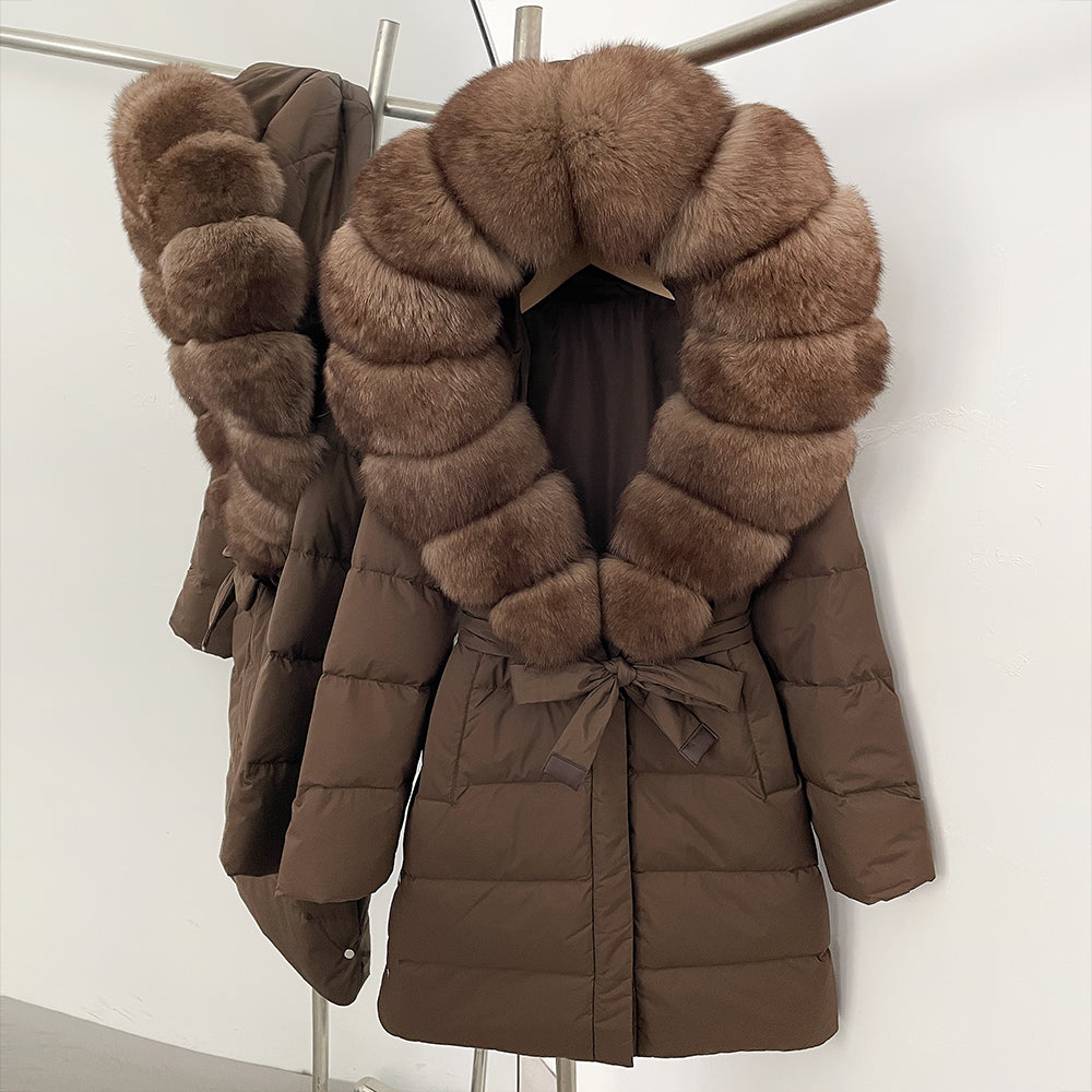 OFTBUY New Winter Genuine Fox Fur Hooded Puffer Coat Women Women's White Duck Down Jacket Outerwear Female Fashion Parkas