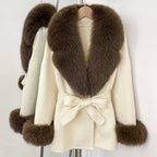 OFTBUY New Women's Double-Faced Wool Coat with Large Real Fox Fur Collar Cuffs Belted Warm Winter Elegant Fashion Outerwear Lady