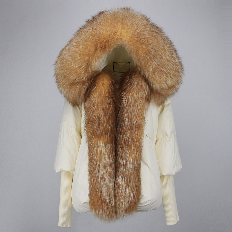 OFTBUY Hooded Natural Thick Winter Jacket Women Outerwear Real Fox Fur Coat Woman Warm Loose Oversize Duck Down Coat Streetwear