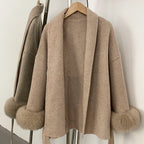 OFTBUY Belted Warm Winter Elegant Fashion Outerwear Wool Jacket Lady New Women's Double-Faced Wool Coat with Real Fox Fur Cuffs