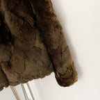 OFTBUY V-Neck Open Front Fur Jacket Female New Autumn Winter Outerwear Women's Brown Patchwork Real Rex Rabbit Fur Short Coat