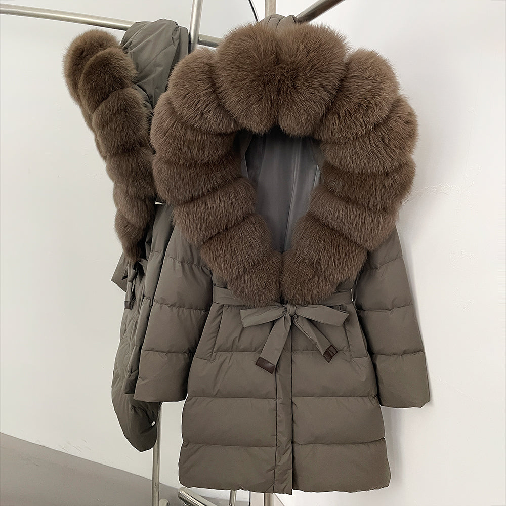 OFTBUY New Winter Genuine Fox Fur Hooded Puffer Coat Women Women's White Duck Down Jacket Outerwear Female Fashion Parkas