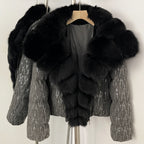 OFTBUY Sequined Duck Down Coat Female New Women's Short Puffer Jacket with Real Fox Fur Collar  Luxury Sparkly Winter Outerwear