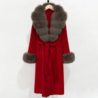 OFTBUY New Women's Double-Faced Wool Coat with Large Real Fox Fur Belted Warm Winter Luxury Fashion Outerwear Woolen Jacket Lady