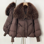 OFTBUY New Women's Duck Down Jacket Whit Large Real Fox Fur Collar Puffy Sleeve Warm Loose Puffer Jacket Winter Luxury Outerwear