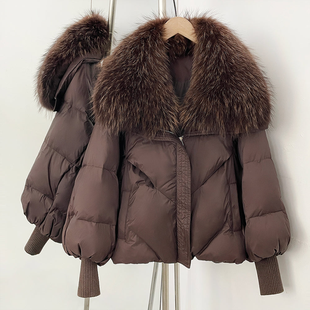 OFTBUY New Women's Duck Down Jacket Whit Large Real Fox Fur Collar Puffy Sleeve Warm Loose Puffer Jacket Winter Luxury Outerwear