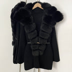OFTBUY Fashion Belt Warm Sweater Female Natural Fur Loose Cadigan Coat Women Medium Length Knit Jacket with Real Fox Fur Collar