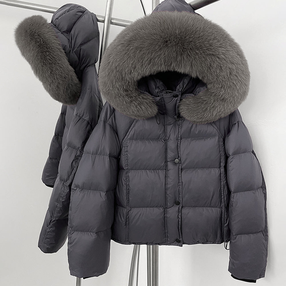 OFTBUY New Autumn Winter Top Clothing Women Tnickened Warm Fluffy Puffer Jacket Femlae Hooded Real Fox Fur Collar Down Caot