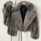 OFTBUY Luxury Oversized Lapel Faux Fur Jacket - Premium Vegan Fur Short Coat for Winter Glamour