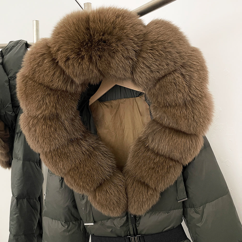 OFTBUY New Natural Thick Warm Duck Down Coat Female Long Winter Jacket Women Real Big Fox Fur Collar Belt Loose Puffer Parka