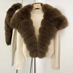 OFTBUY Women's Short Cardigan with Big Real Fox Fur Collar New Autumn Winter Knit Clothing Female Natural Fur Warm Sweater Lady