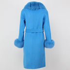 OFTBUY Winter Jacket Women Long Natural Wool Blends Cashmere Real Fur Coat Double Breasted Belt Warm Streetwear New Fashion