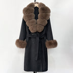 OFTBUY Wholesale New Autumn Winter Clothes Long Natural Woolen Coat Women Fashion Warm 100% Wool Real Fox Fur Jacket Overcoat