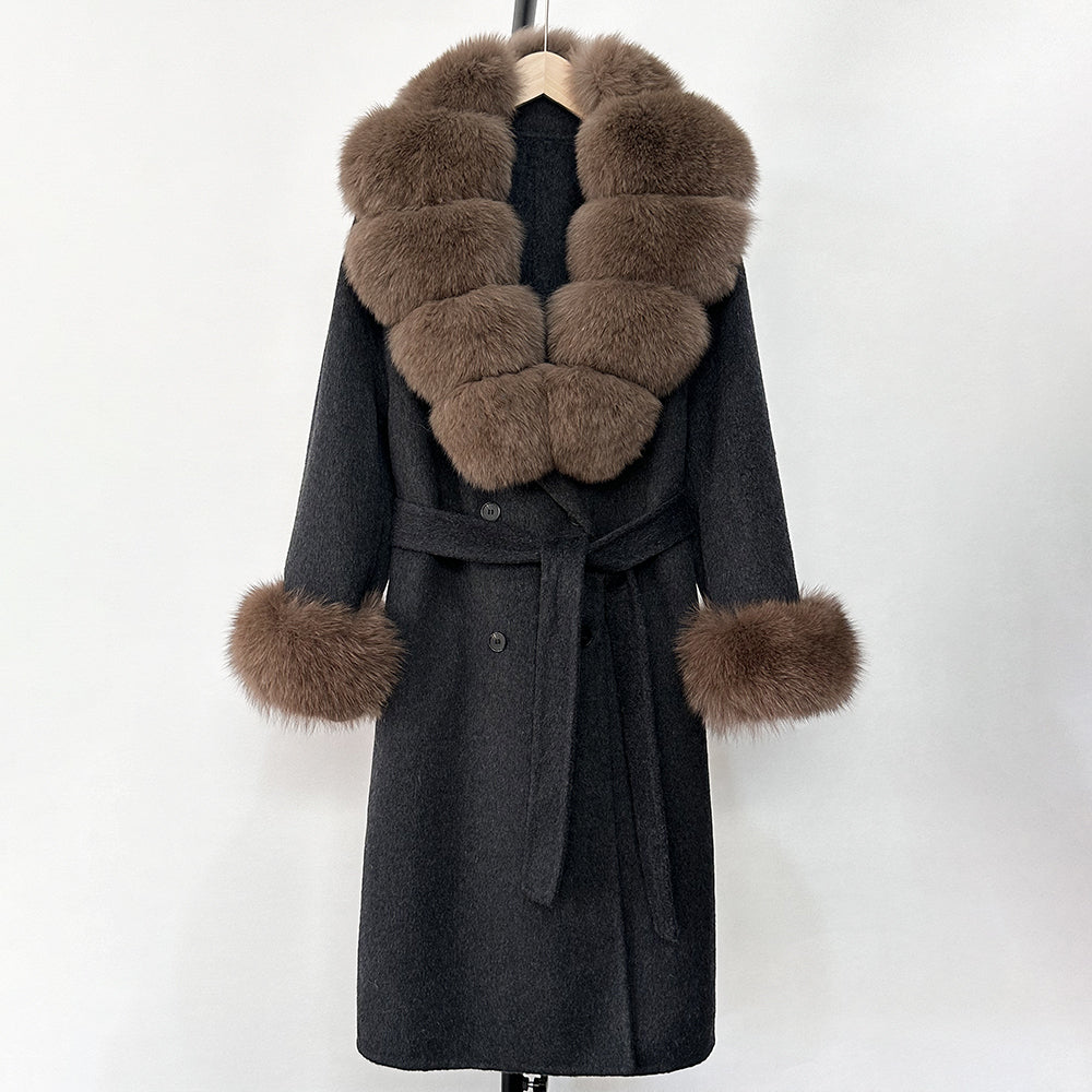 OFTBUY Wholesale New Autumn Winter Clothes Long Natural Woolen Coat Women Fashion Warm 100% Wool Real Fox Fur Jacket Overcoat