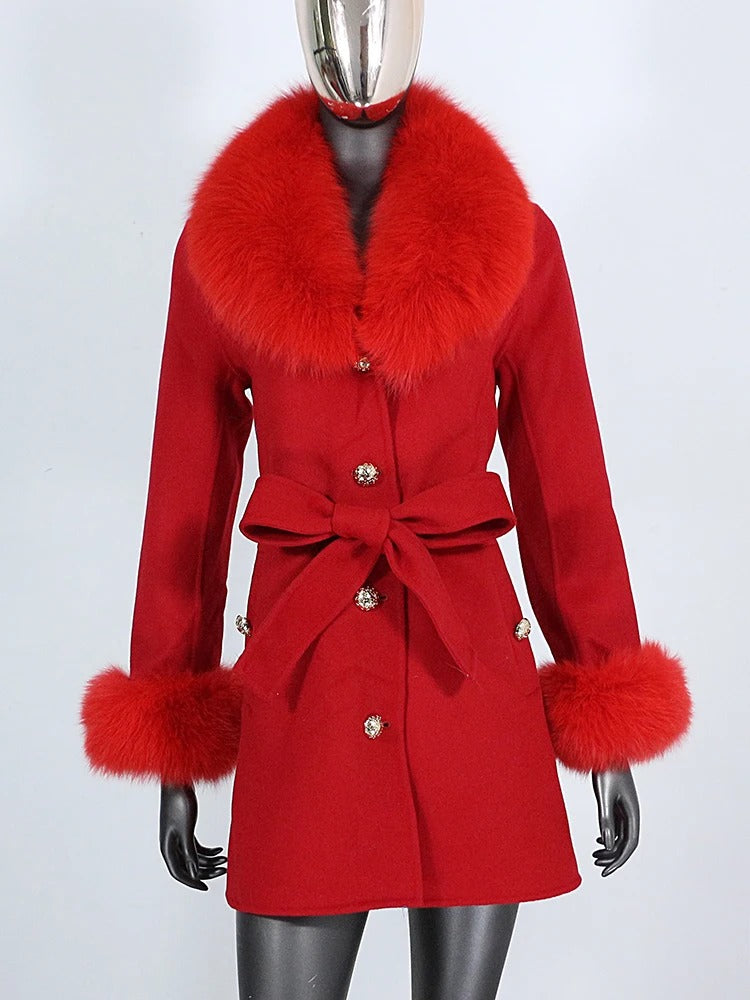 OFTBUY Double-sided Wool Coat Female New Autumn Winter Real Fox Fur Clothes Women Detachable Fur Cuffs Woolen Cashmere Jacket