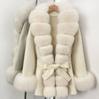 OFTBUY Big Natural Fox Fur Pinnacle 100% Wool Coat Female New Autumn Winter Clothes Women Belt Natural Fur Collar Woolen Jacket