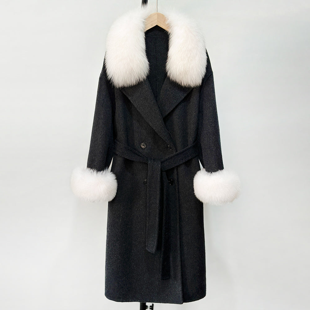 OFTBUY Wholesale New Autumn Winter Clothes Women Real Fox Fur 100% Wool Coat Female Fashion Warm Long Natural Fur Woolen Jacket