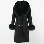 OFTBUY Winter Jacket Women Long Natural Wool Blends Cashmere Real Fur Coat Double Breasted Belt Warm Streetwear New Fashion