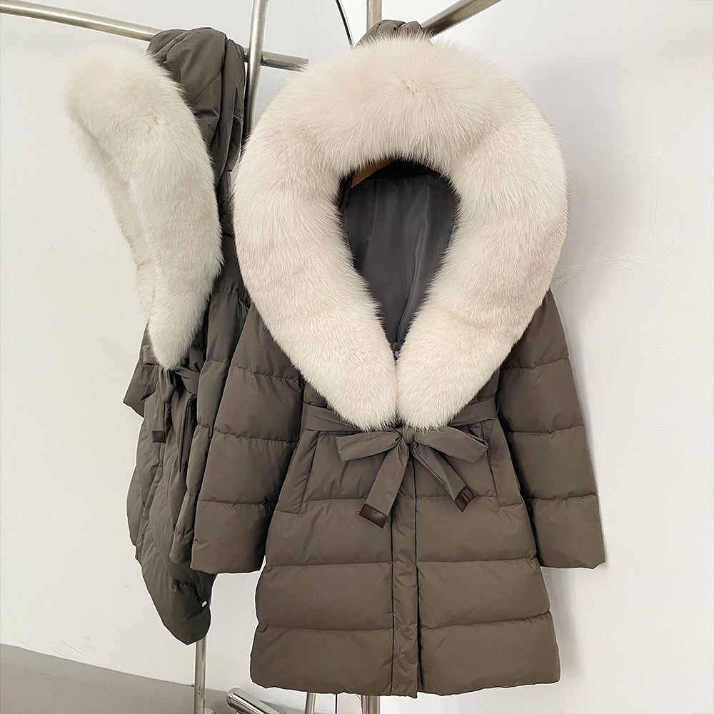 OFTBUY New Winter Genuine Fox Fur Hooded Puffer Coat Women Women's White Duck Down Jacket Outerwear Female Fashion Parkas